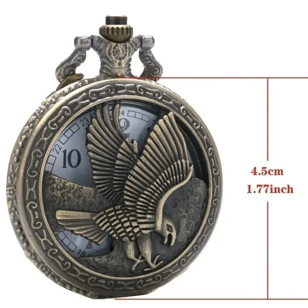 New Eagle Pocket Watch Hollow Flying Hawk Carving Necklace Chain, T1MIS
